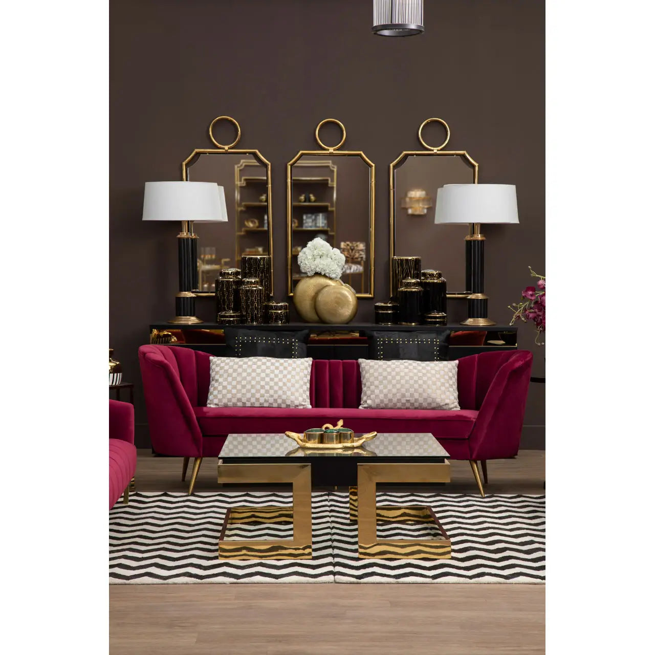 Binky 3 Seat Wine Velvet Sofa