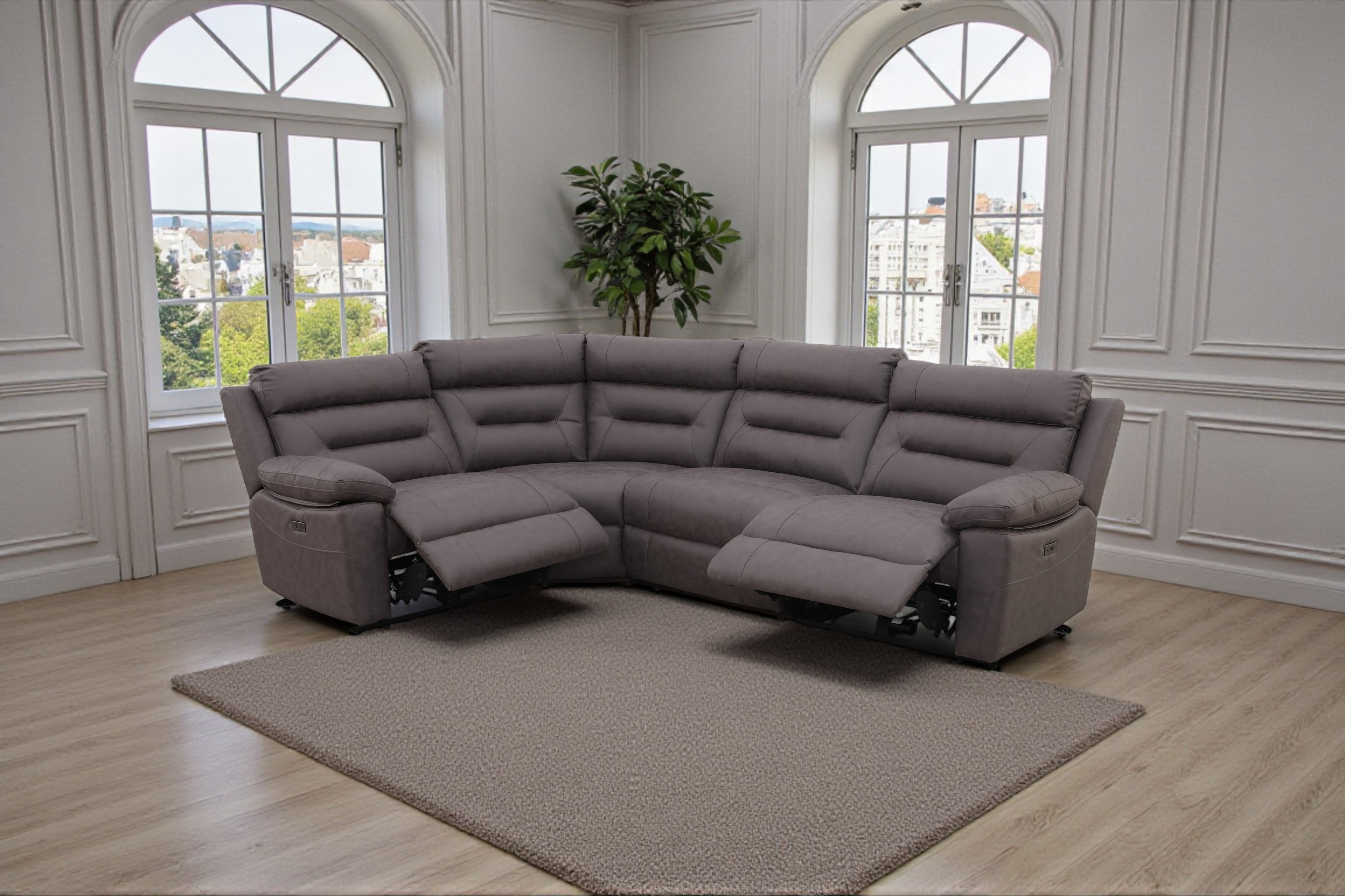 Lucca Inc Lay-Z-Boy Style Fabric Power Recliner Corner Sofa