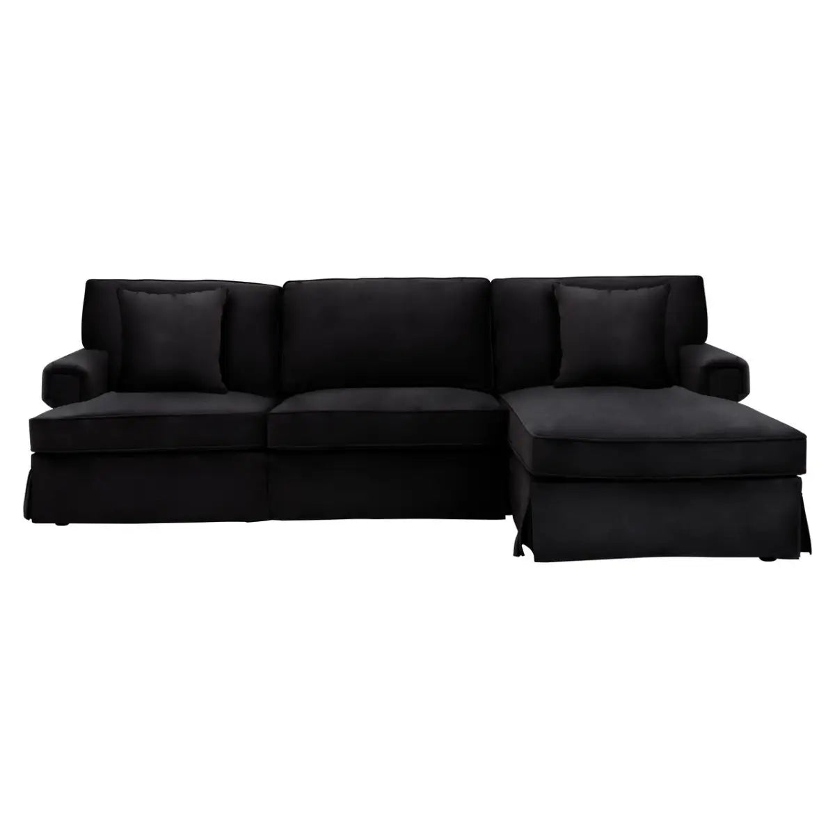 Ralph Three Seat Black Velvet Chaise Sofa