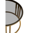 Alana Round Set of 2 Round Nesting Coffee Tables in Gold Base and Glass Top
