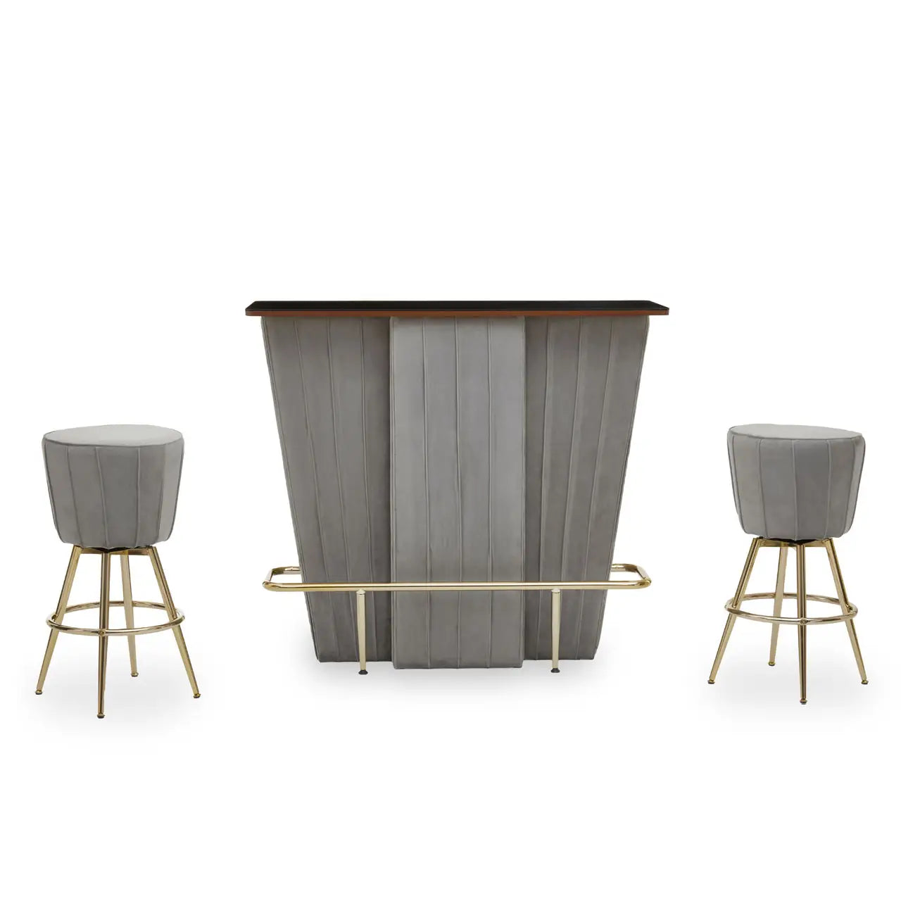 Sinatra Bar And Grey Velvet Stools Set