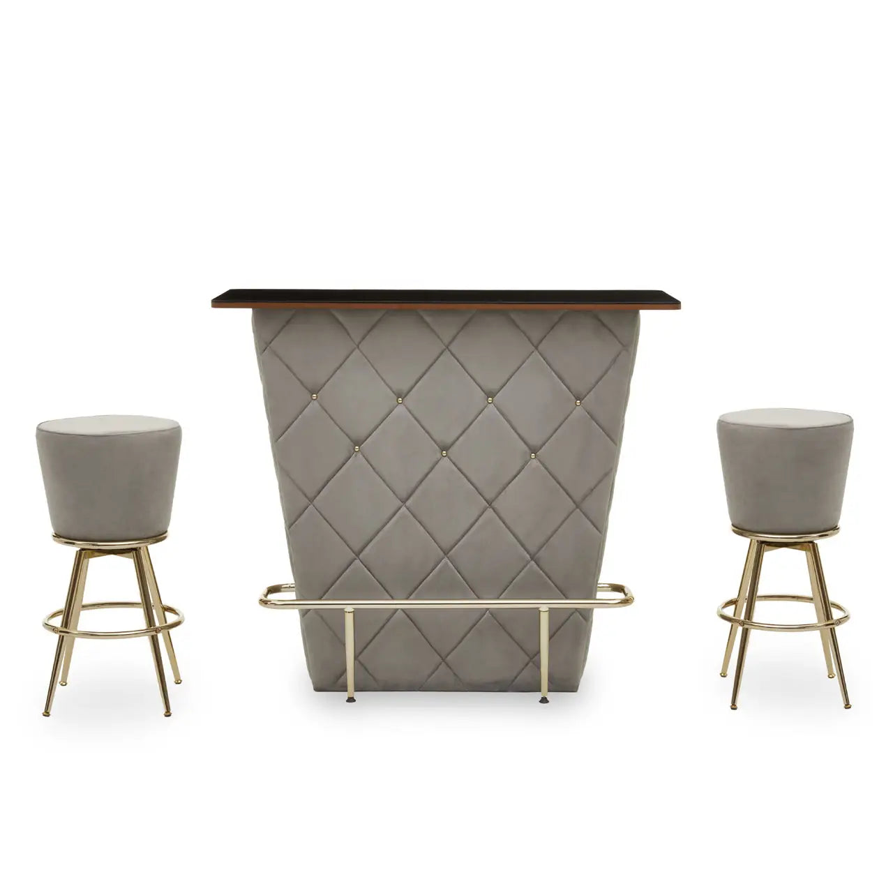 Presley Bar And Grey Velvet Stools Set