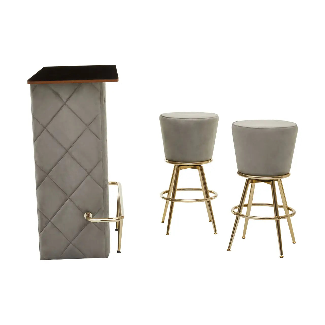 Presley Bar And Grey Velvet Stools Set