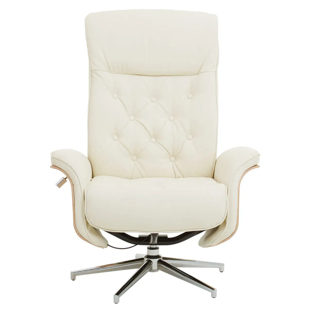 Warrington Ivory Leather Effect Recliner And Footstool