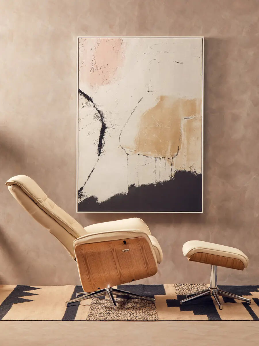 Warrington Ivory Leather Effect Recliner And Footstool