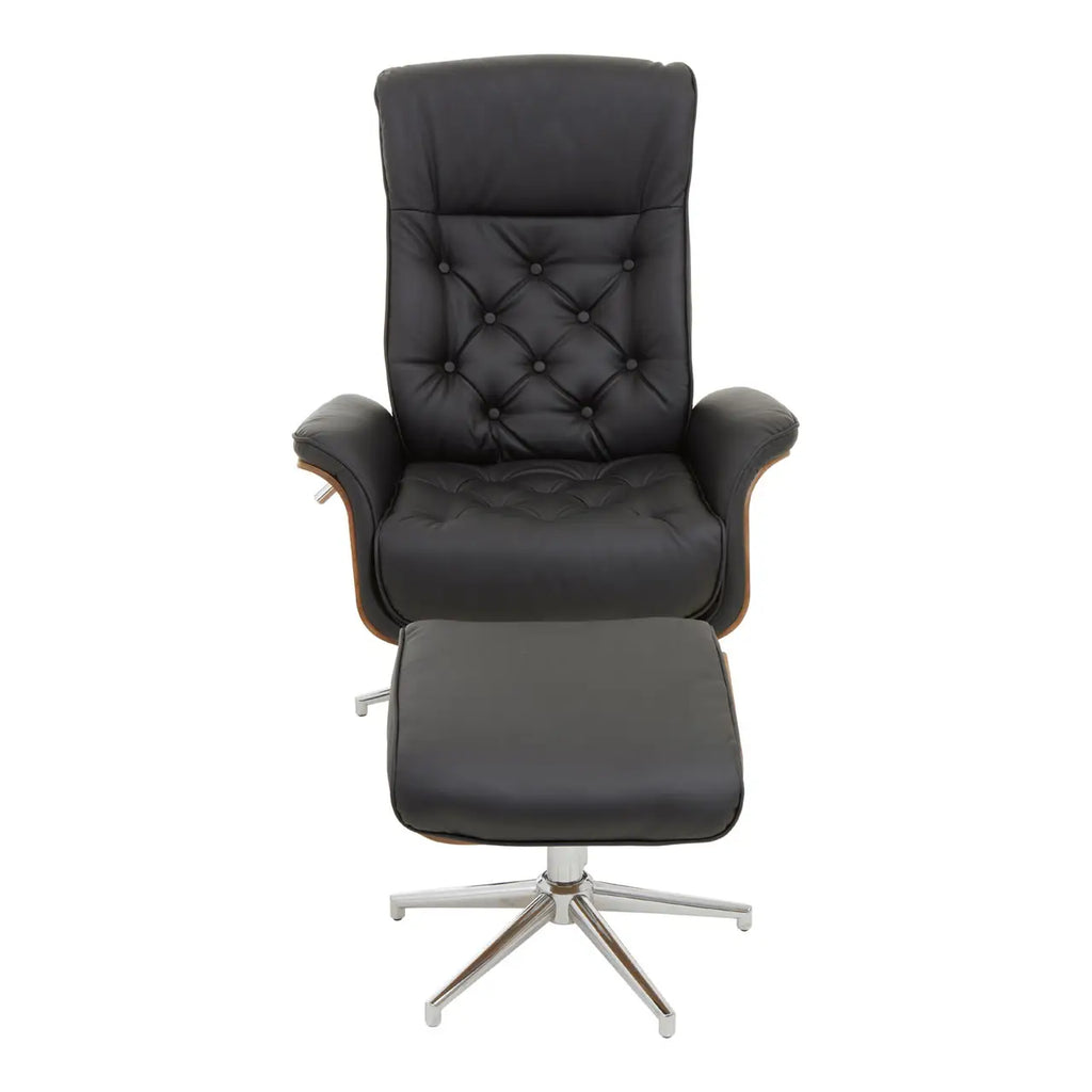 Warrington Black Leather Effect Recliner And Footstool