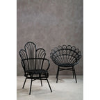 Java Black Natural Rattan And Black Metal Scalloped Back Chair
