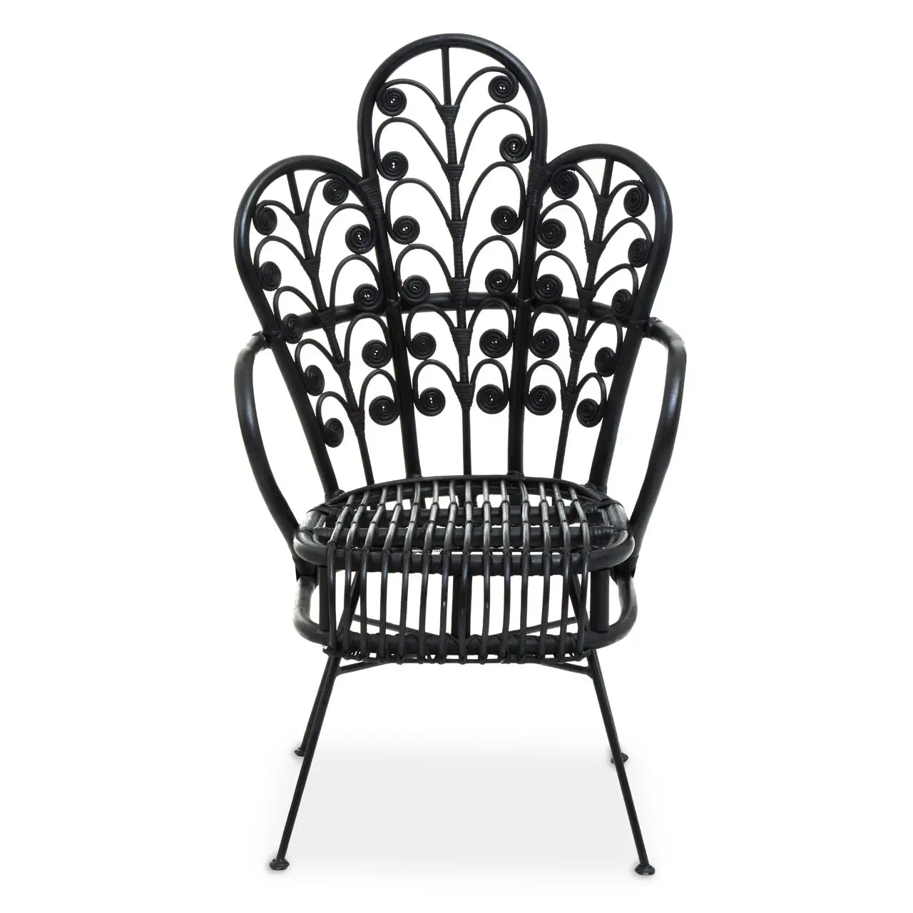 Java Black Natural Rattan Scalloped Back Chair