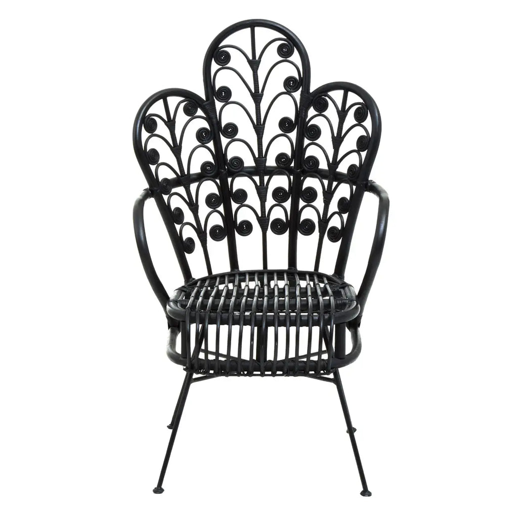 Java Black Natural Rattan Scalloped Back Chair