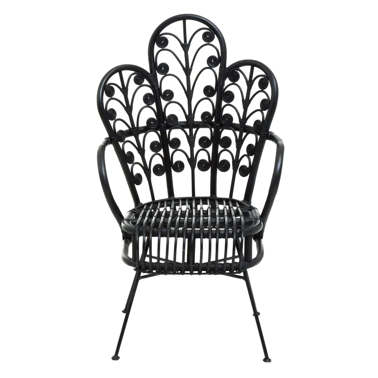 Java Black Natural Rattan Scalloped Back Chair