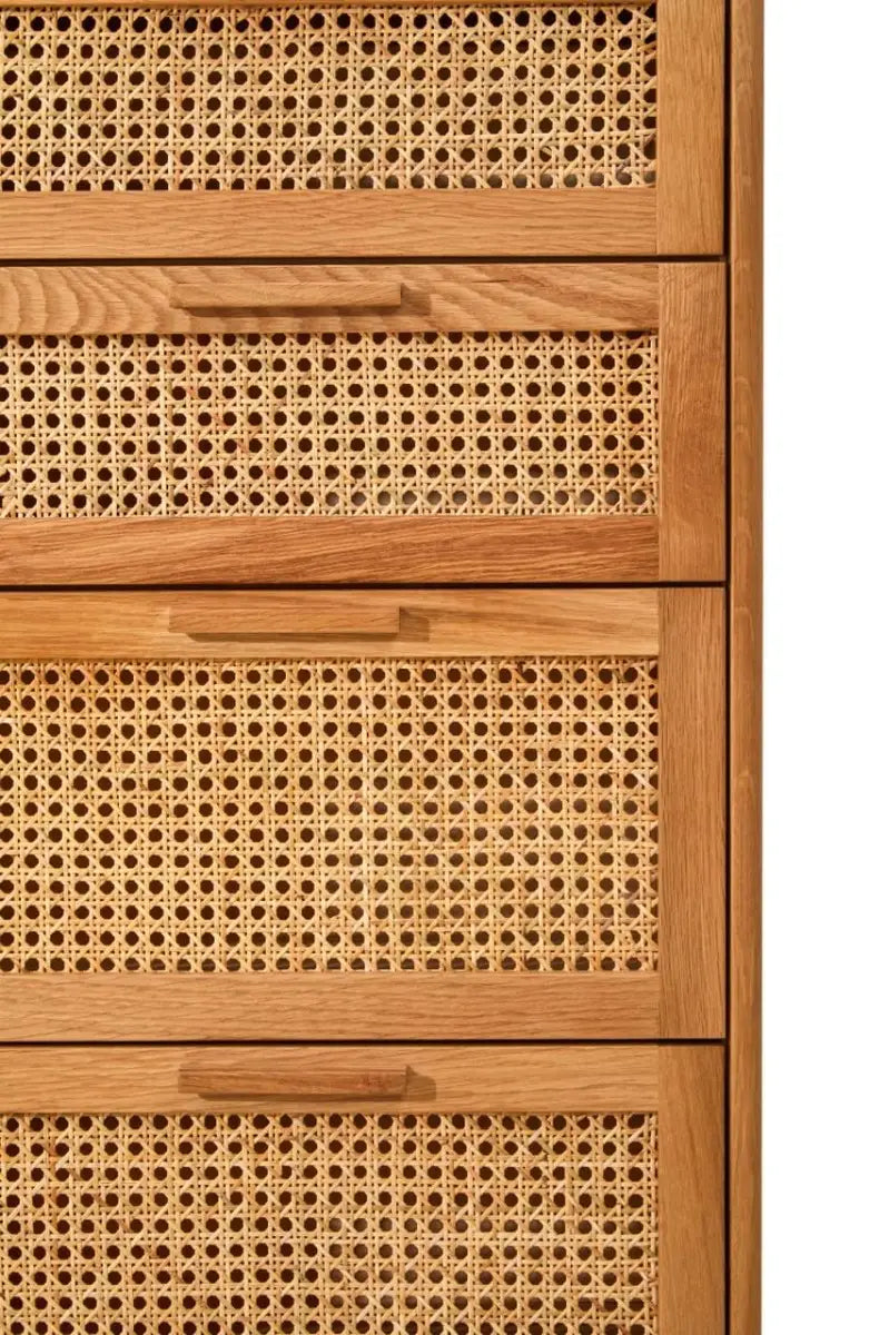 Lyon Rattan and Oak Three Drawer Wood Chest