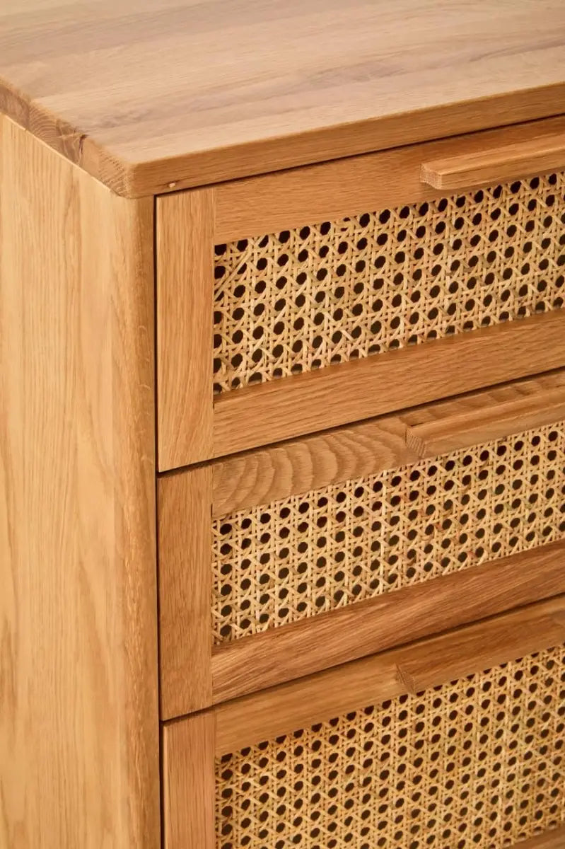 Lyon Rattan and Oak Three Drawer Wood Chest