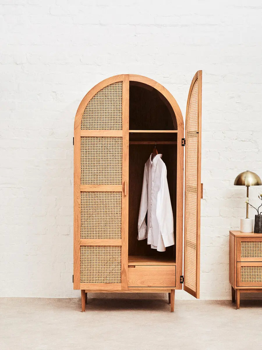 Lyon 2 Door Natural Rattan And Oak Cabinet
