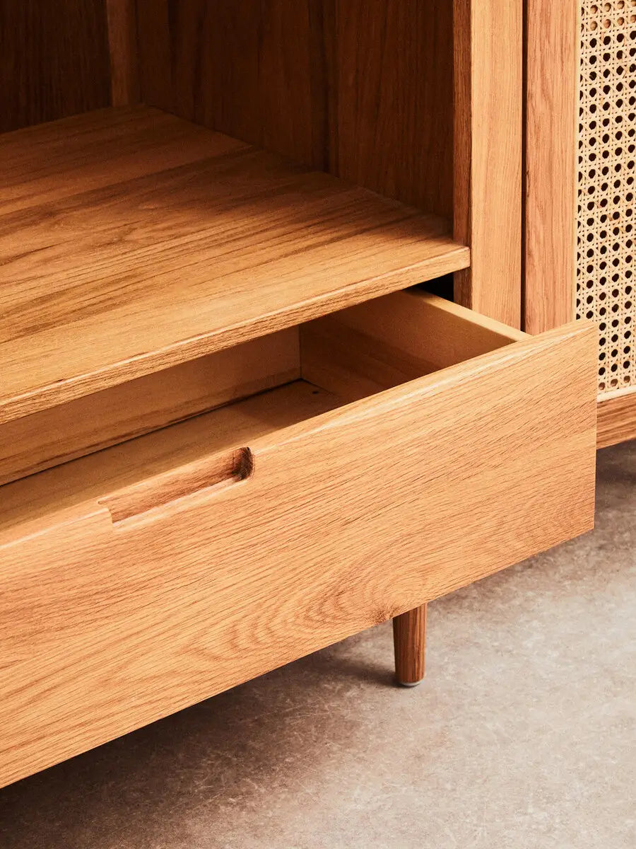Lyon 2 Door Natural Rattan And Oak Cabinet