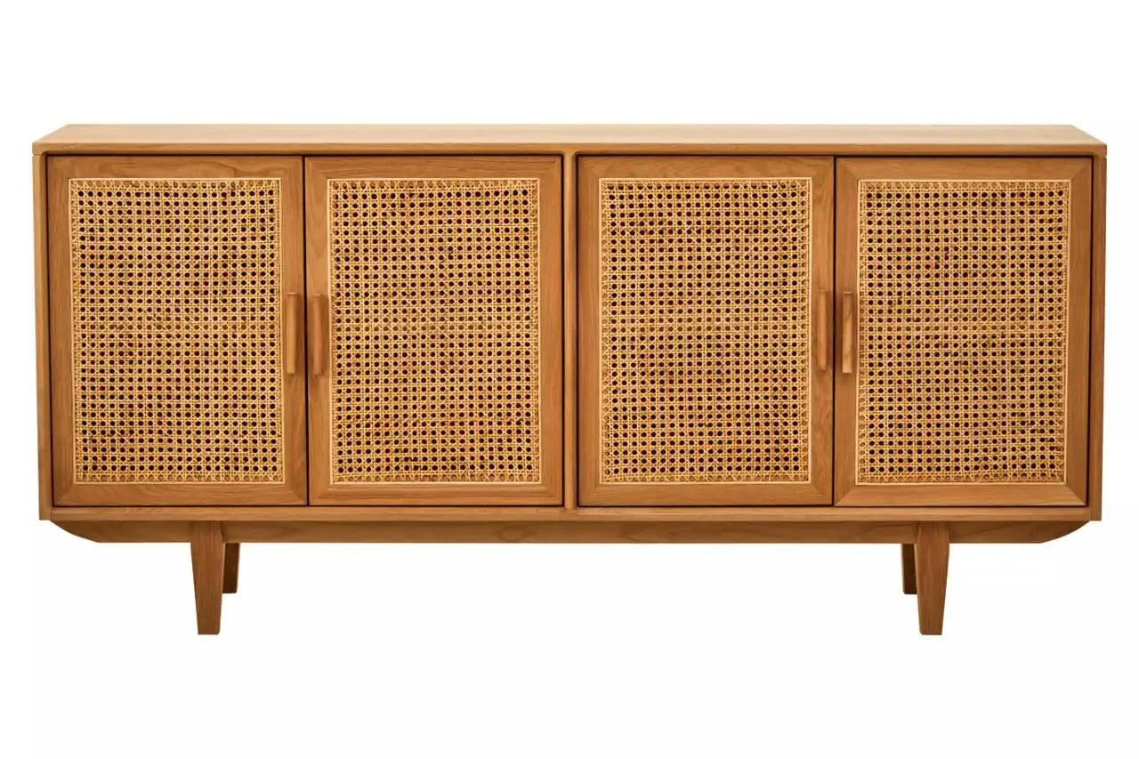Lyon 4 Door Natural Rattan And Oak Sideboard