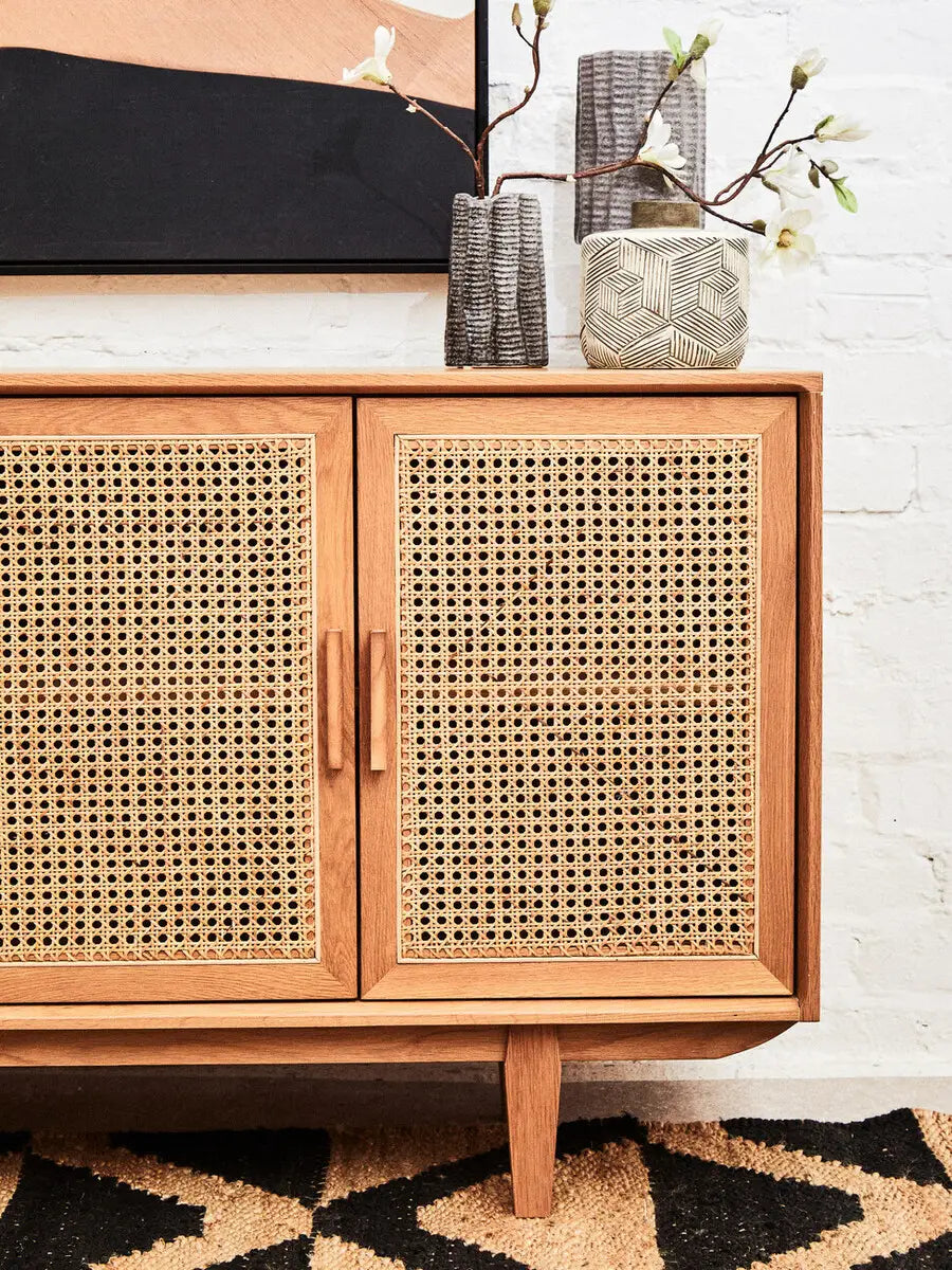 Lyon 4 Door Natural Rattan And Oak Sideboard