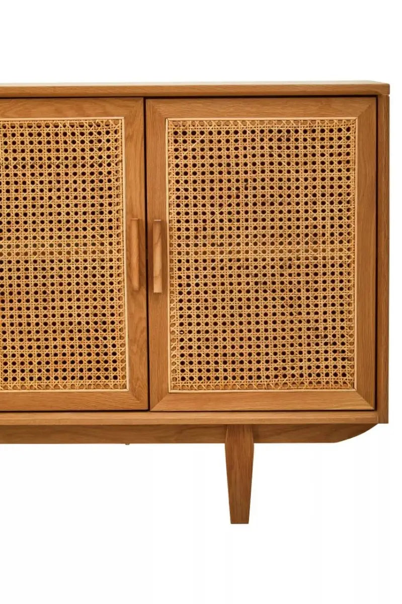 Lyon 4 Door Natural Rattan And Oak Sideboard