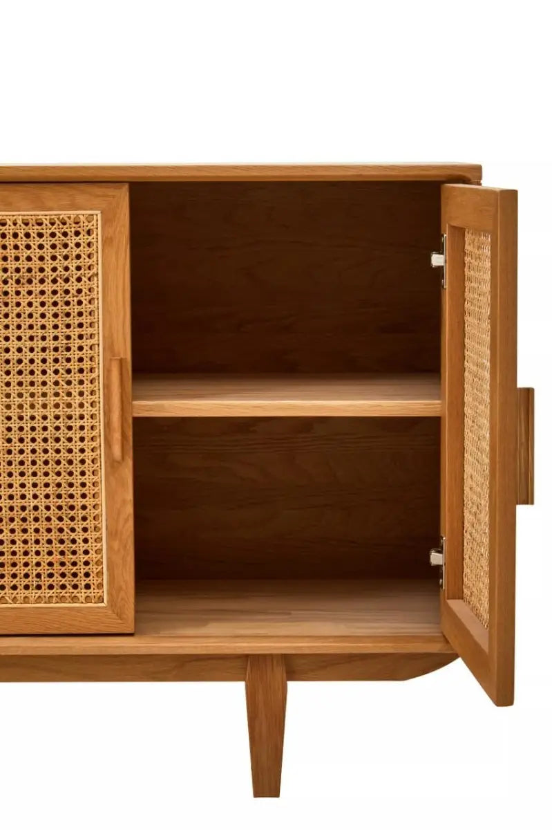 Lyon 4 Door Natural Rattan And Oak Sideboard