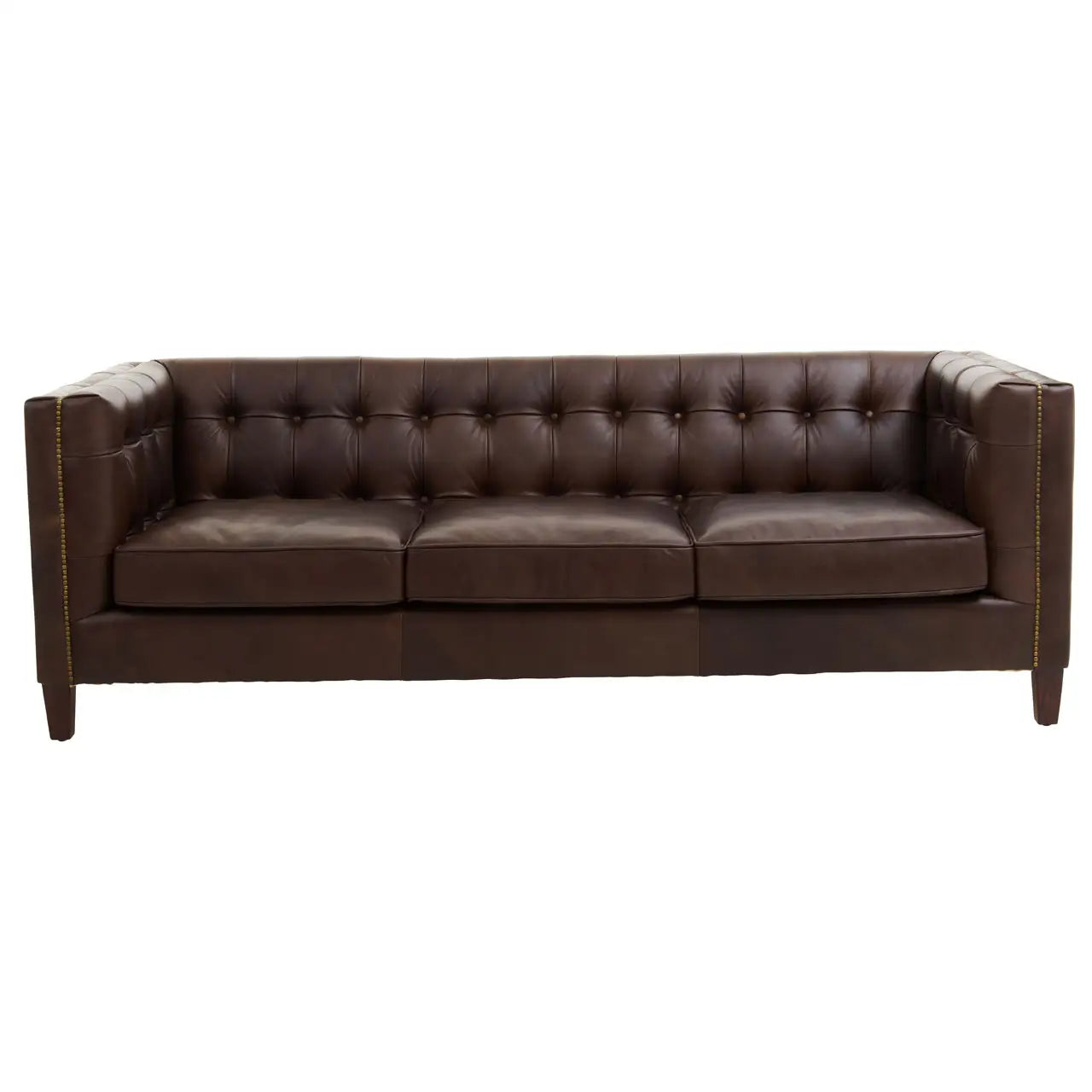 King Three Seater Tufted Back Leather Sofa