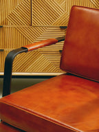 Buffalo Tan Leather Armchair With Black Iron Frame