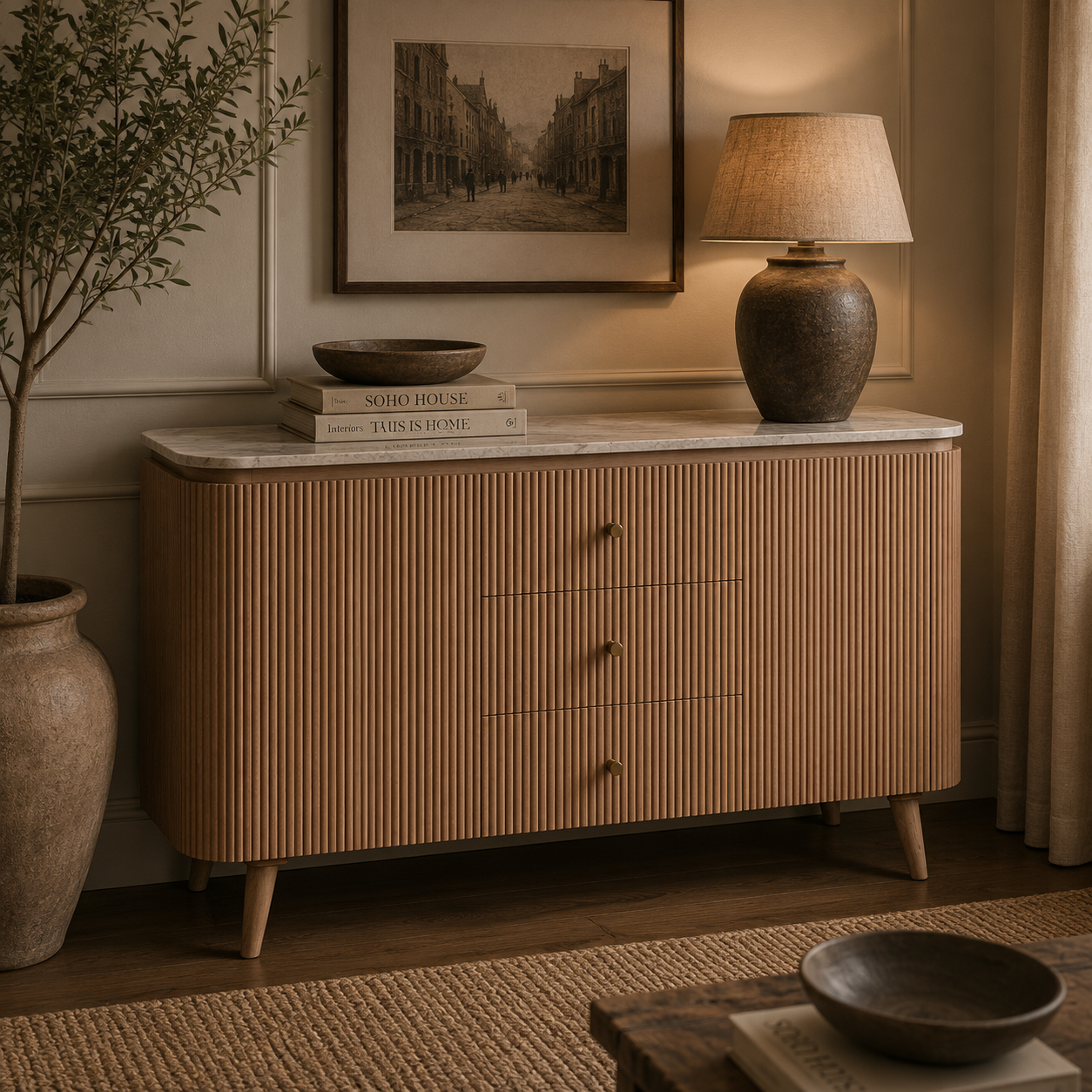 Ashford Natural Marble & Wood Extra Large Sideboard