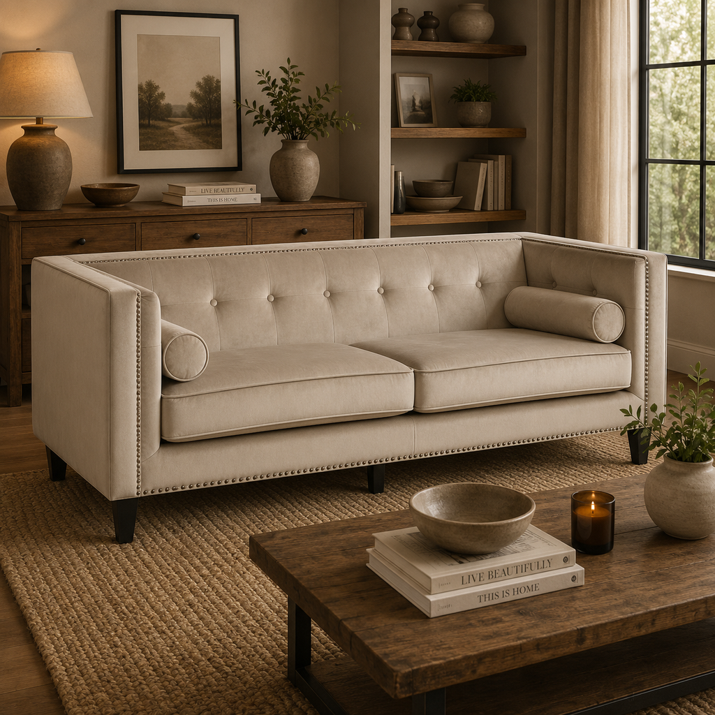 Felisa 3 Seat Mink Velvet Sofa