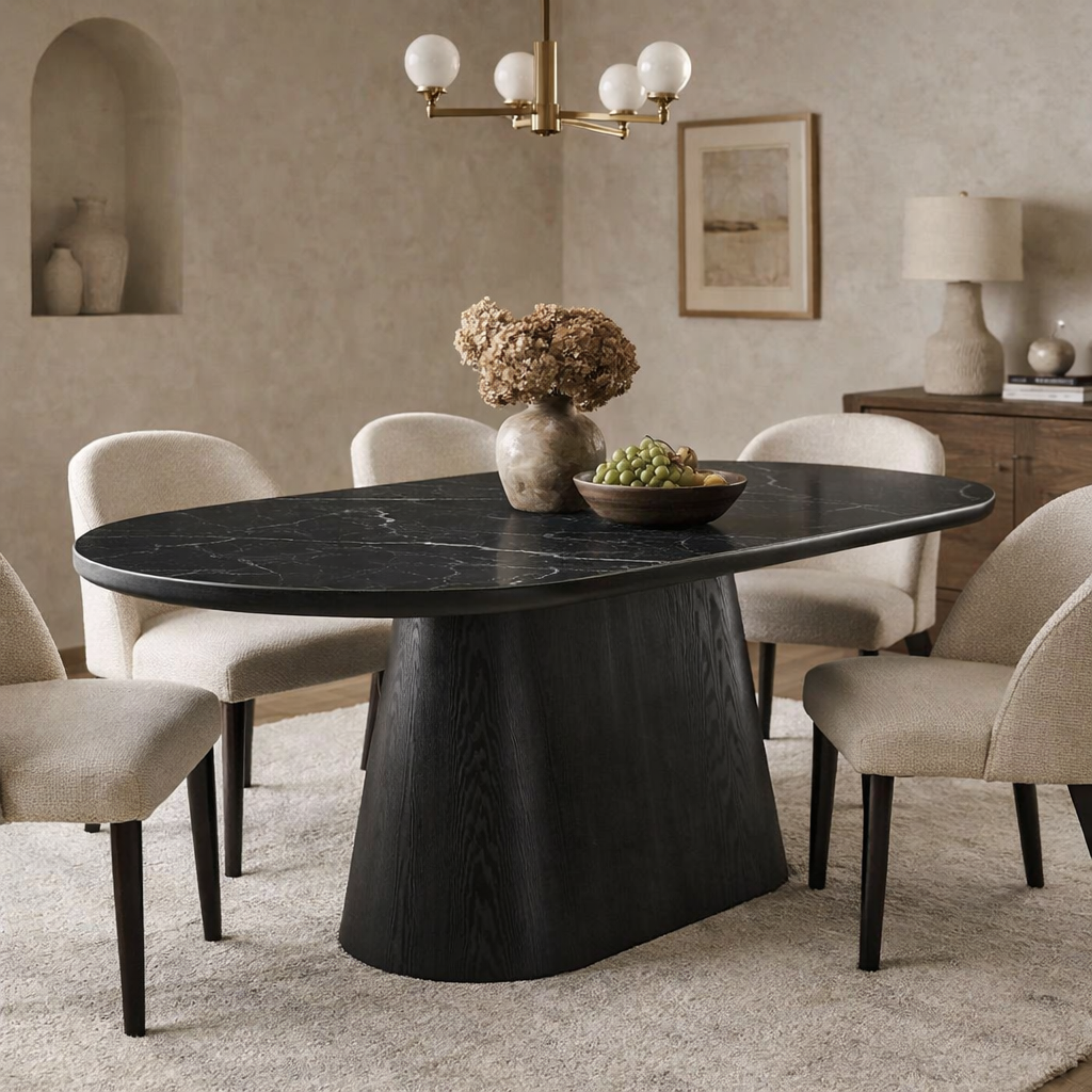 Bianca Oval Dining Table Black & Black Sintered Stone