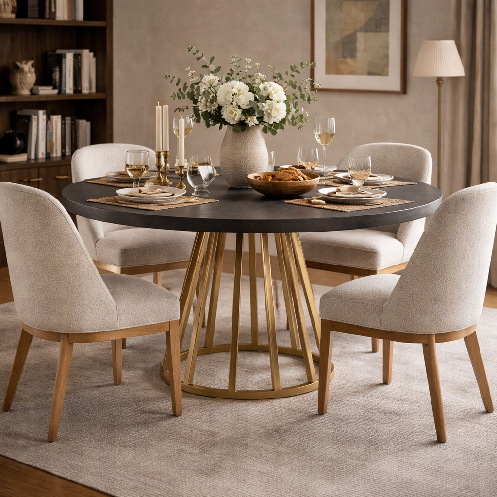 Bredon Dining Table Faux Dark Concrete Table