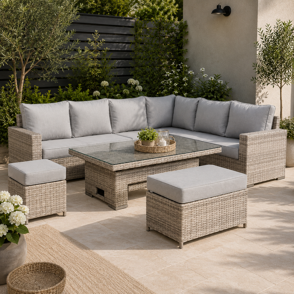 Corner Large Dining Set with Rising Table (Right Hand) gREY