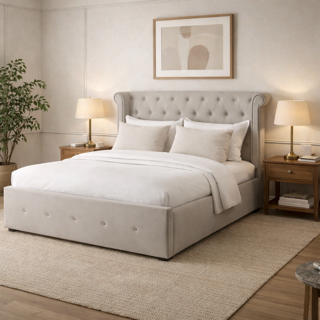 Edison Light Grey Ottoman Double Bed