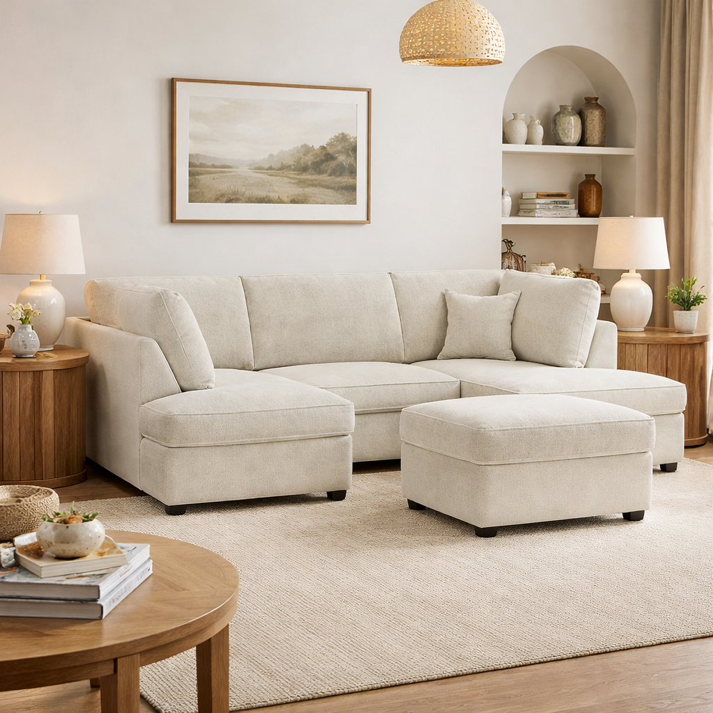 Carnaby Sofa Beige Boucle U Shape Corner Morgan | Malvern | Somerford | Calix | Euphoria | Plush Style