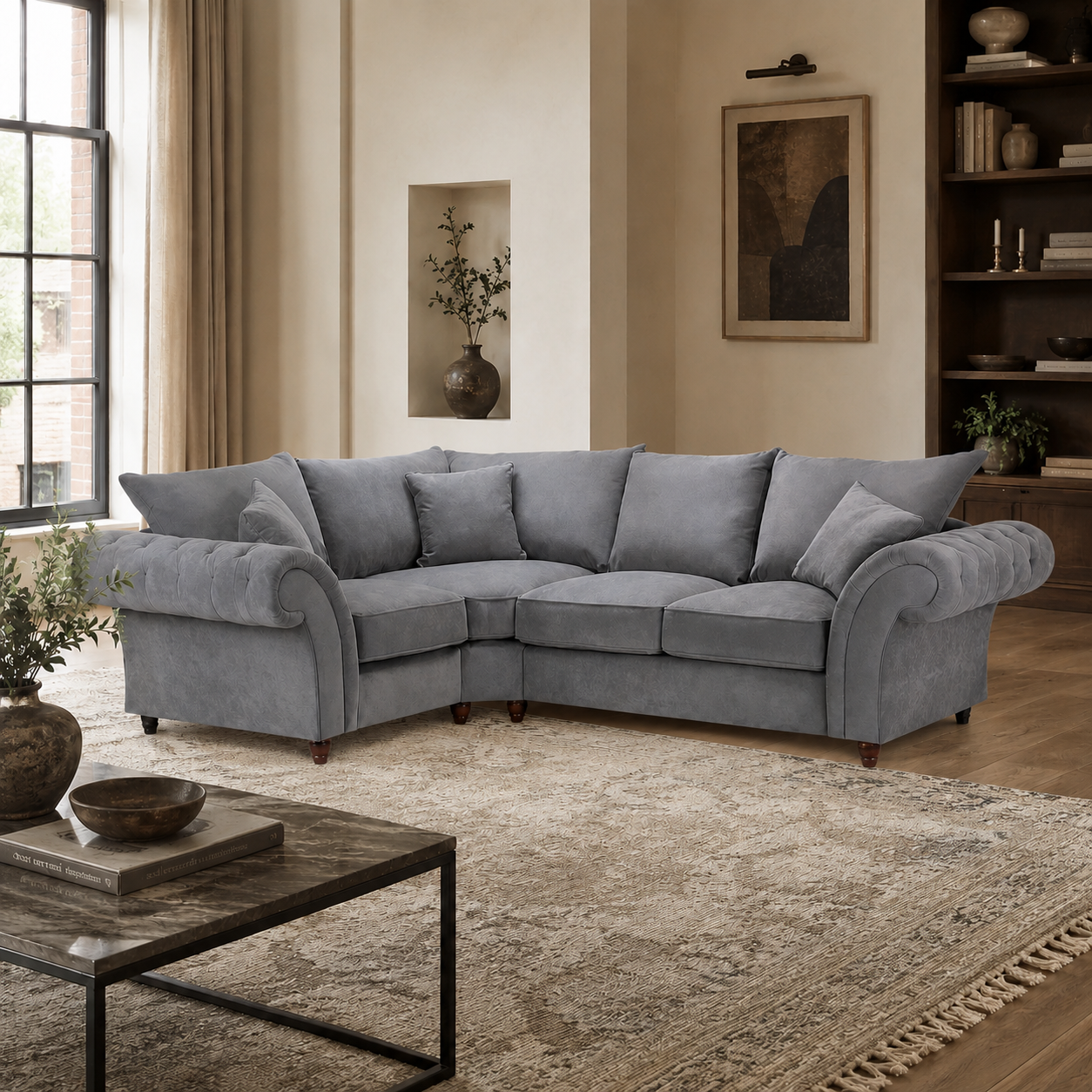 Windsor Fullback Sofa Grey Left Hand Facing Corner