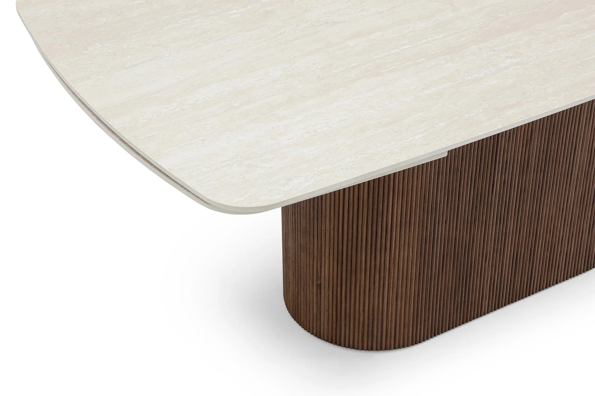 Ginevra Dining Table Walnut & Italian White Travertine
