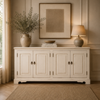 Distressed Aged White Brush Painted Classical Sideboard