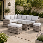 Sloane Range Left Hand Corner Sofa Set with Rising Table in Rustic Grey Weave