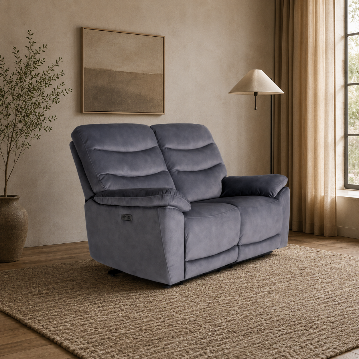 Toledo Steel Grey  Lay-Z-Boy Style Fabric Power Recliner 2 Seater Sofa