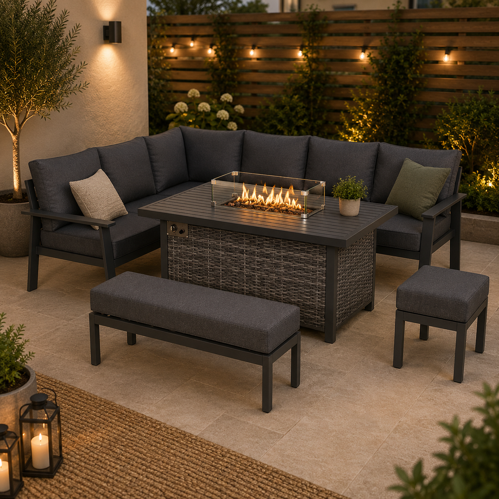 Titan Range High Back Left Hand Corner Sofa Set with Fire Pit Table