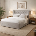 Edison Grey Velvet Ottoman Double Bed