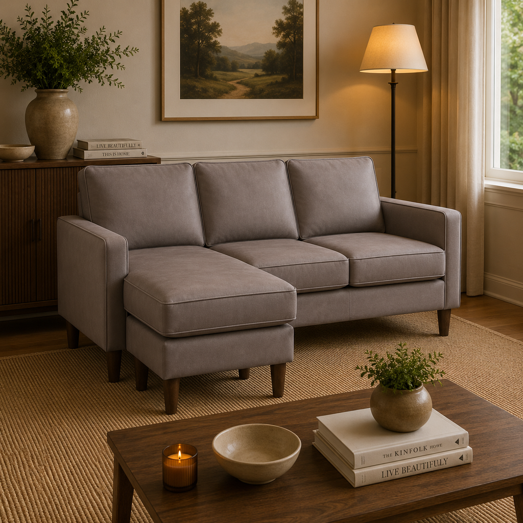 Model 46 - Reversible Chaise Sofa Faux Leather Grey