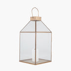 Shiny Brass Metal and Glass Square Lantern