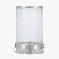 Silver Metal and Clear Textured Glass Tall Hurricane