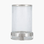 Silver Metal and Clear Textured Glass Tall Hurricane