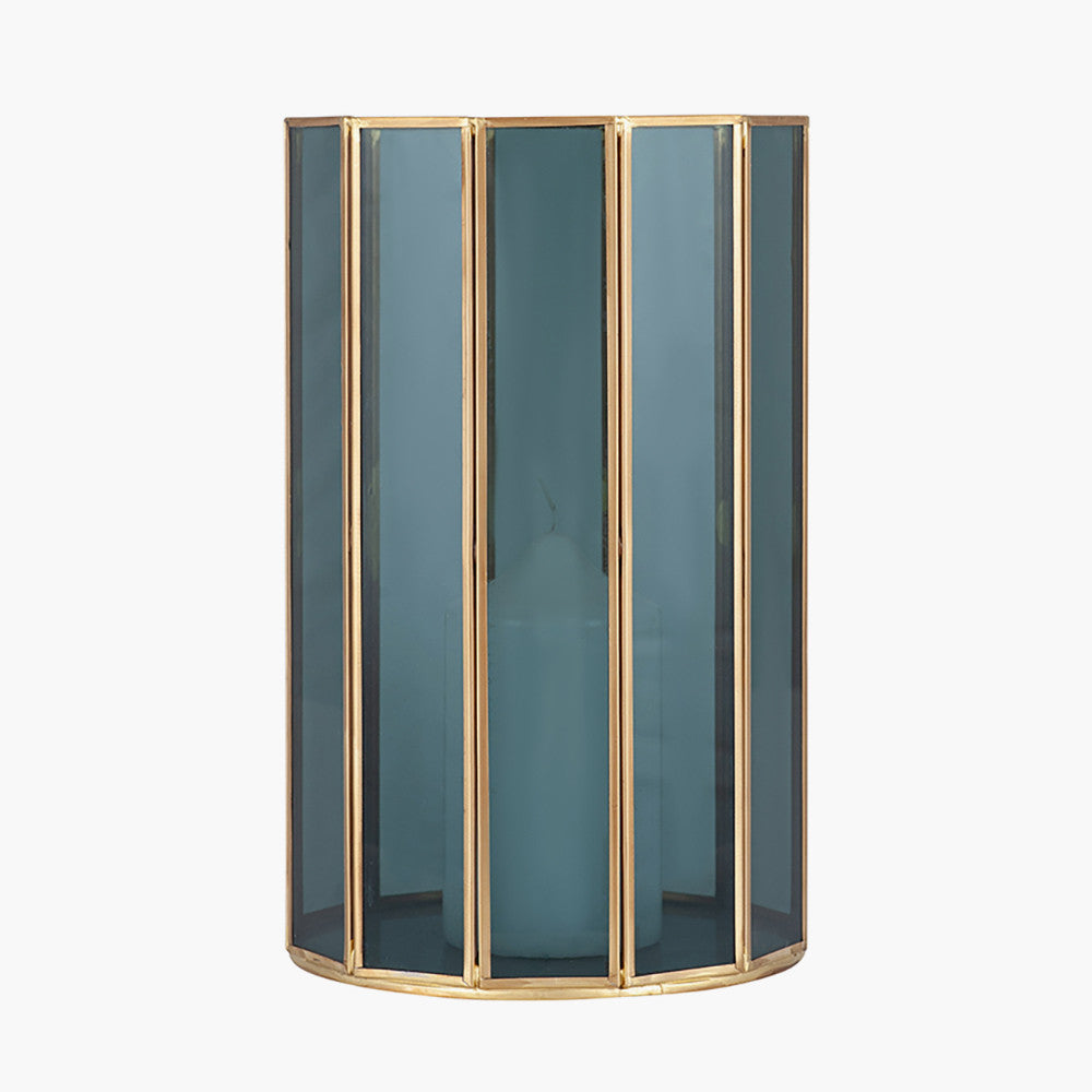 Brass Metal and Smoked Glass Panelled Hurricane