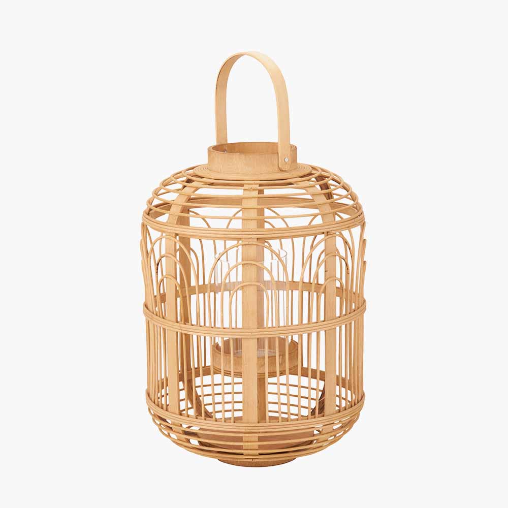 Natural Bamboo and Glass Lantern Large