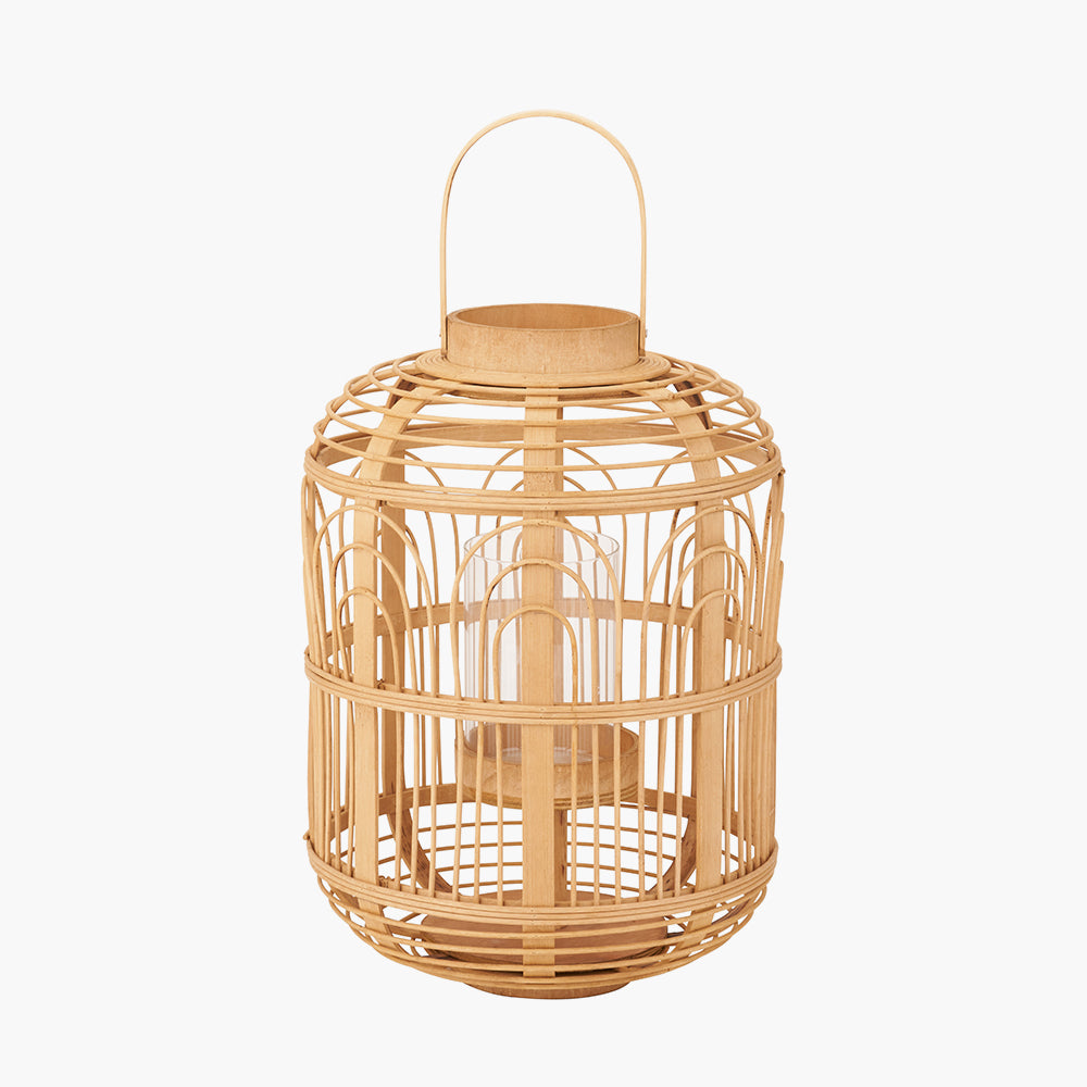 Natural Bamboo and Glass Lantern Large