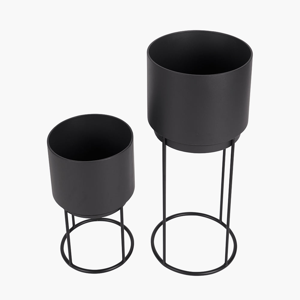 S/2 Graphite Metal Circular Planters