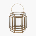 Shiny Brass Metal and Glass Hexagon Wide Lantern