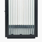S/2 Black Metal and Ribbed Glass Lanterns
