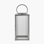 Silver Metal and Ribbed Glass Lantern Large