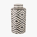 Chirala Black and White Ceramic Aztec Design Lidded Ginger Jar